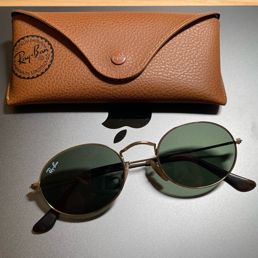 RayBan Round Sunglasses, Gold Green Classic Size M(51-21)